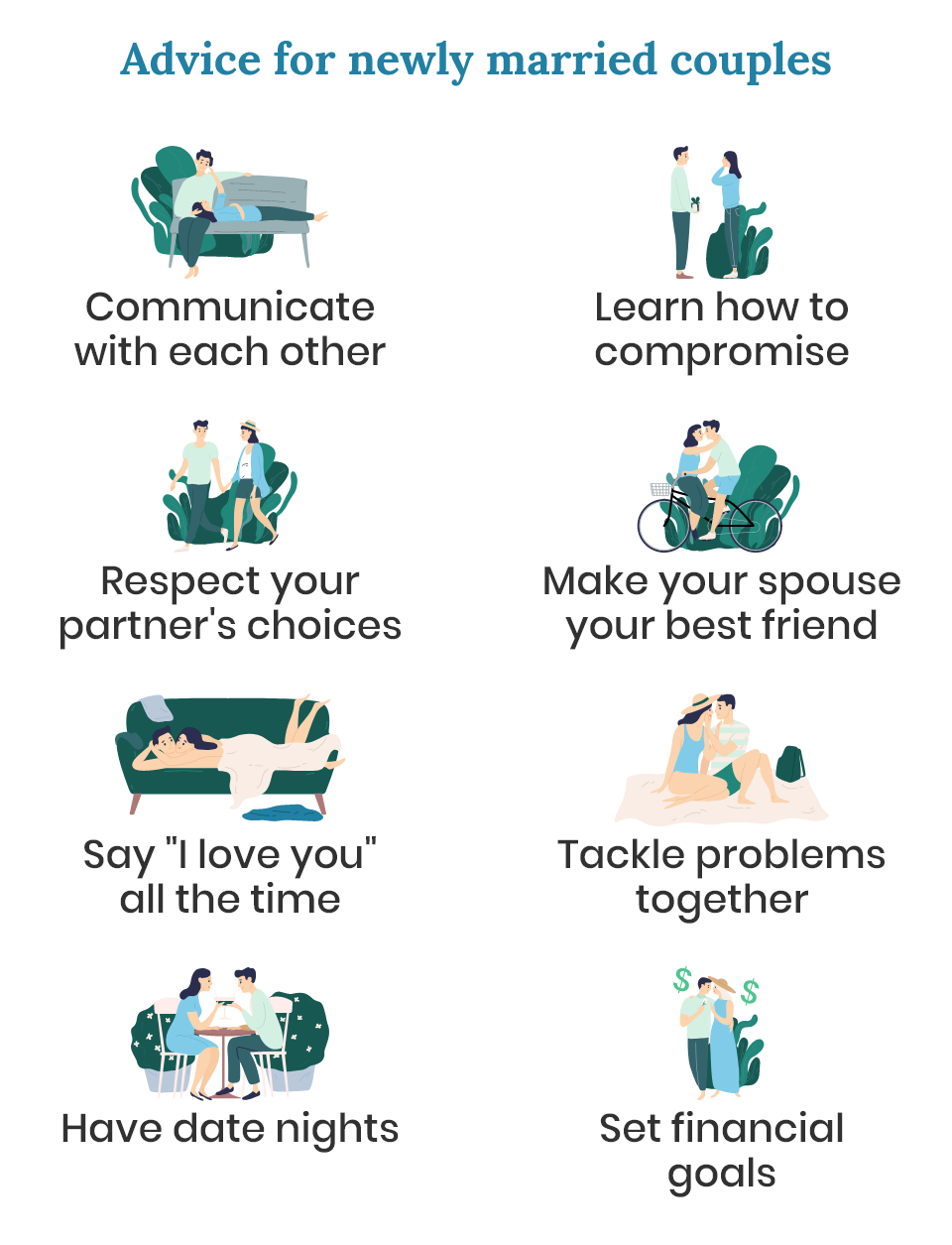 Marriage advice for newlyweds infographic