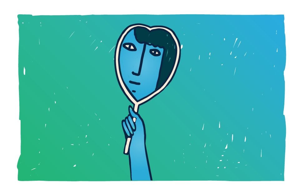 Person looking in the mirror illustration